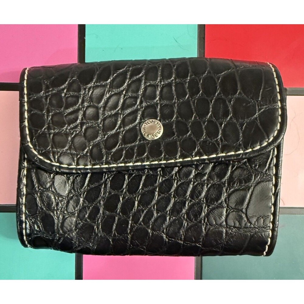 Vintage Tommy Hilfiger Black Faux Croc/Gator Leather Coin Purse 90’s Y2K